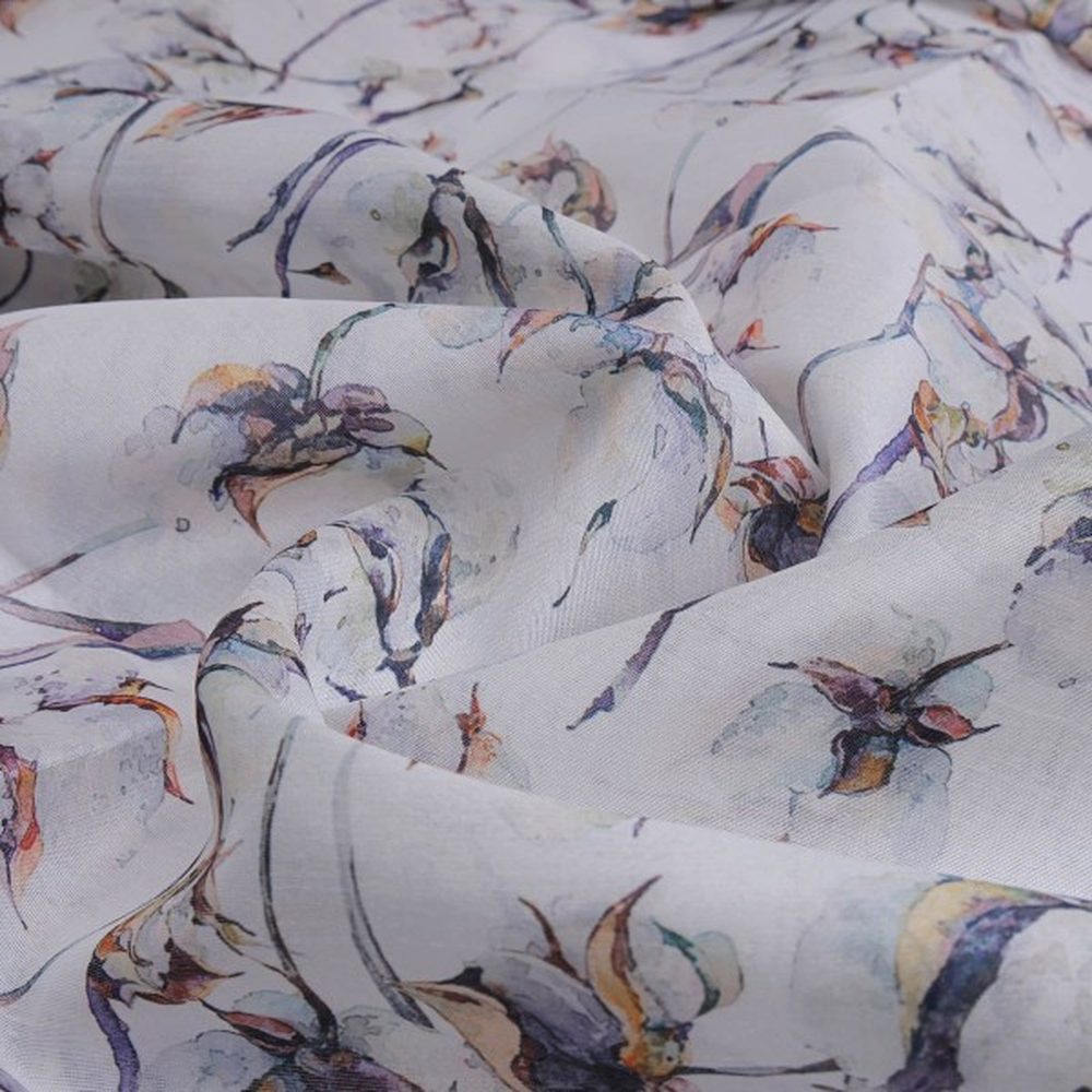 Elegant Watercolour Cotton Print Tusser Silk Fabric