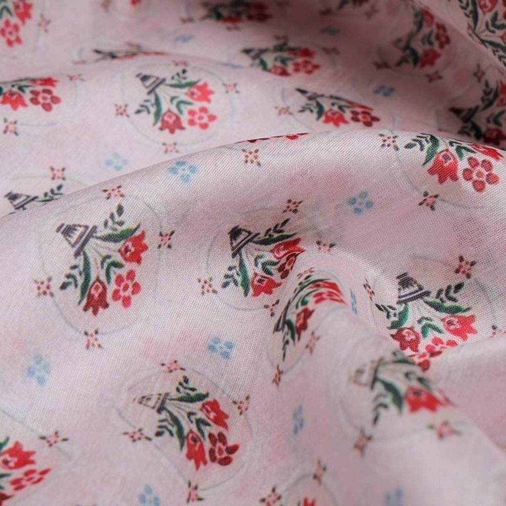 Vintage Floral Bouquet Print on Pink Tusser Silk Fabric – ts 0 ta05887 110 1