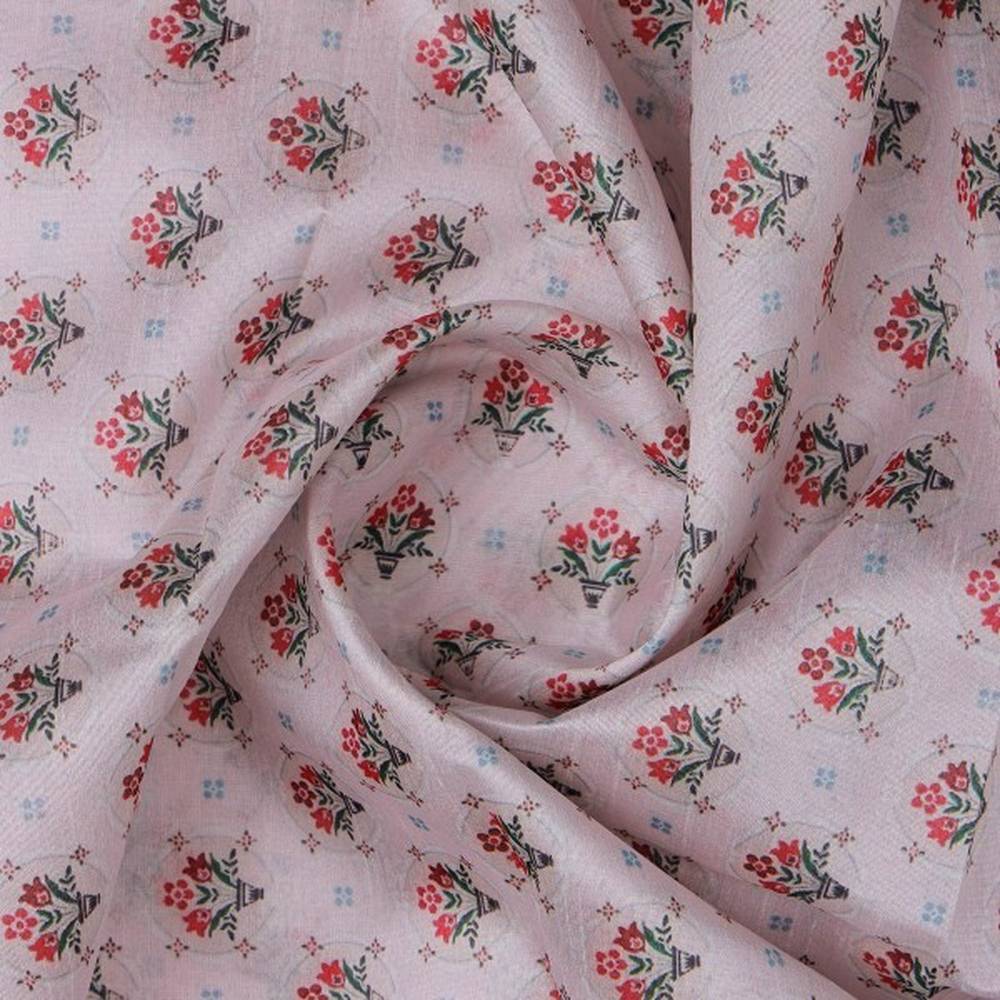 Vintage Floral Bouquet Print on Pink Tusser Silk Fabric – ts 0 ta05887 110 2