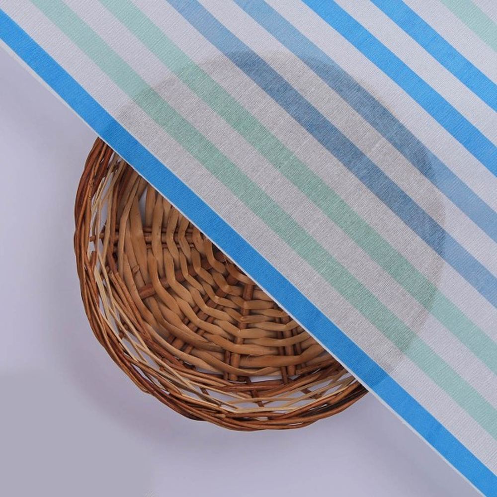 Blue & Sea Green Striped Tusser Silk Fabric for Kurtas