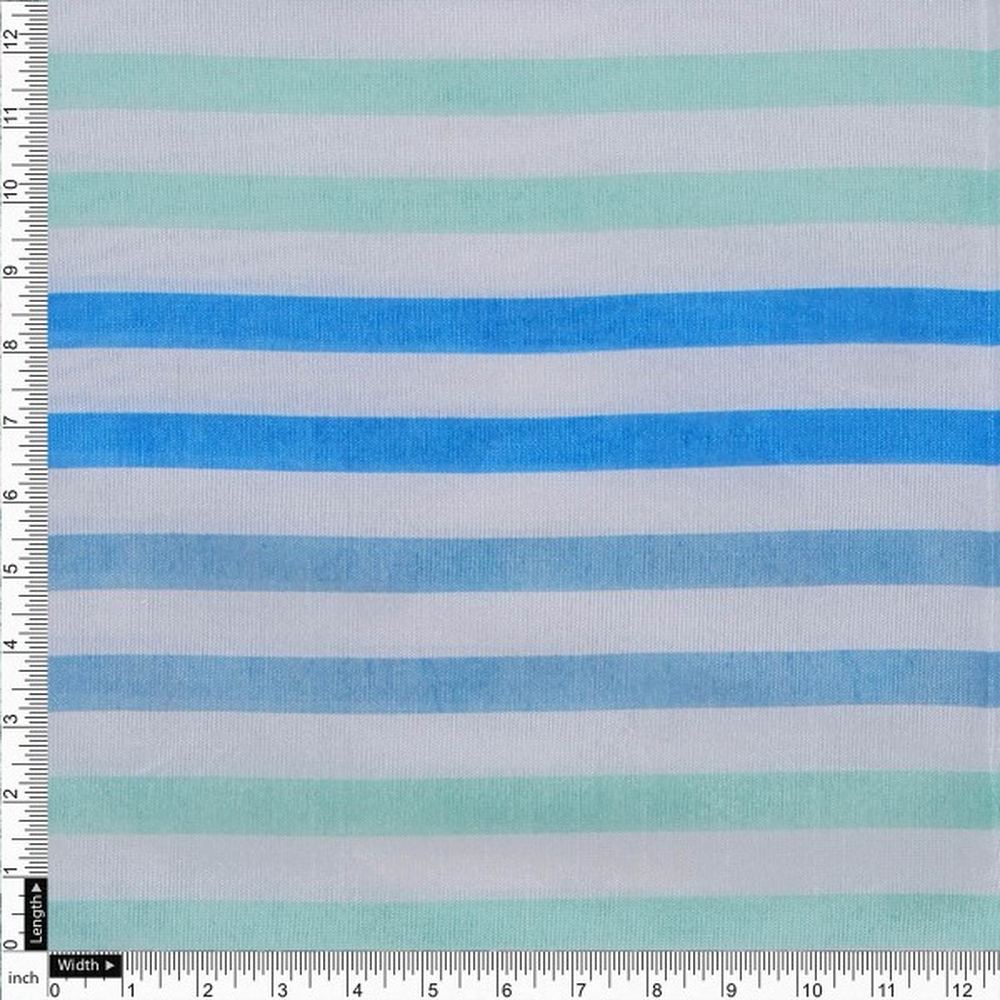 Blue & Sea Green Striped Tusser Silk Fabric for Kurtas