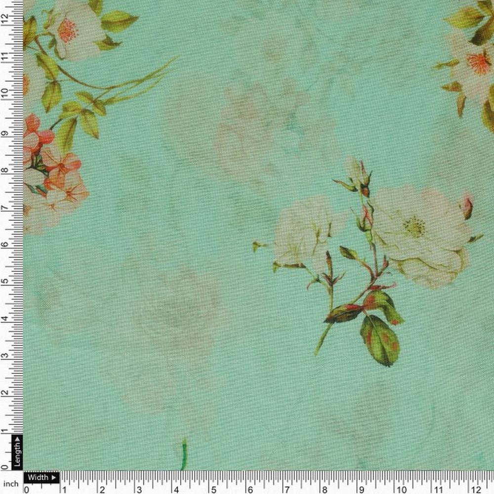Sea Green and Pink Floral Printed Tusser Silk Fabric – ts 0 ta08361 110 4