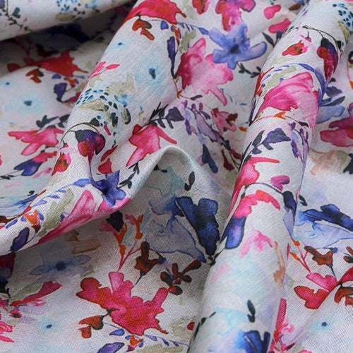 Vibrant Watercolour Floral on Soft Tusser Silk Fabric