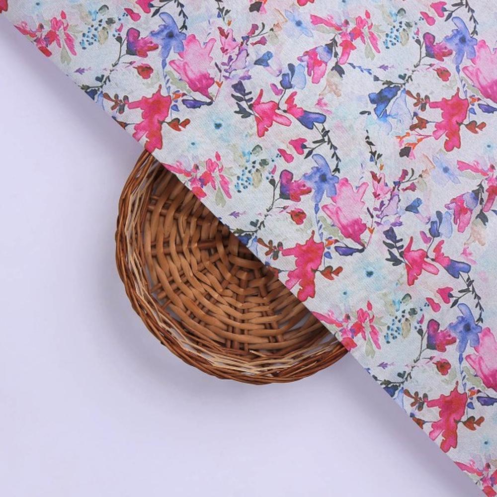 Vibrant Watercolour Floral on Soft Tusser Silk Fabric – ts 0 ta1221 110 3