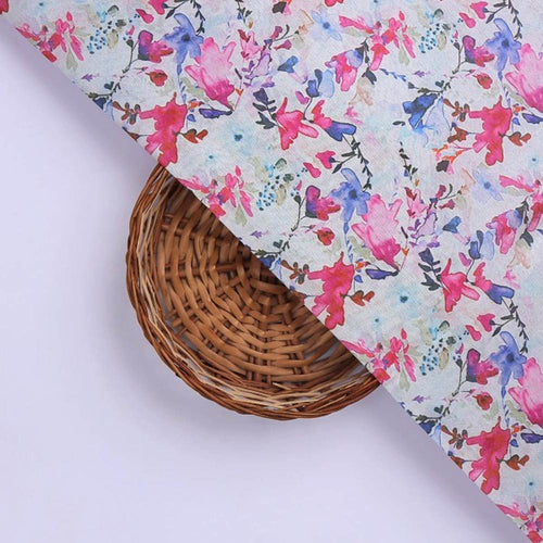 Vibrant Watercolour Floral on Soft Tusser Silk Fabric