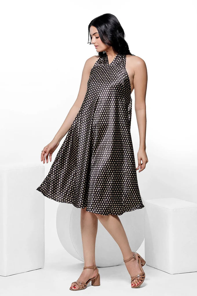 Polka Dot Print With Brown Color Midi – 088a2044 copy