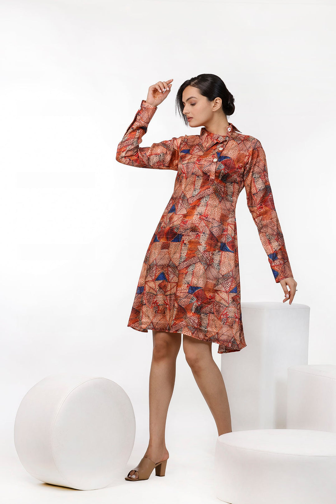 Doted Pattern Digital Print Dress