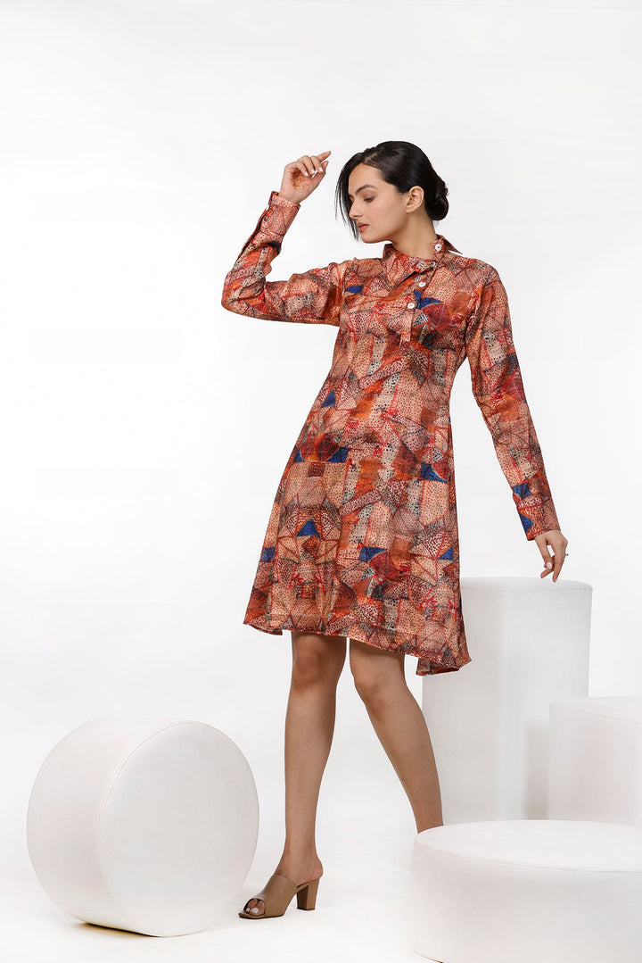 Doted Pattern Digital Print Dress