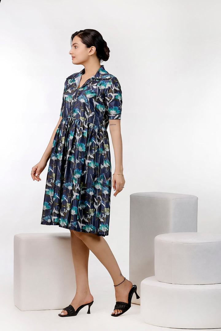 Neavy Blue Floral Print Dress