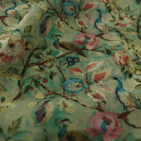 Rainbow Peacock With Autumnal Leaves Digital Printed Fabric - Linen – fvs2029.2 - alternate view