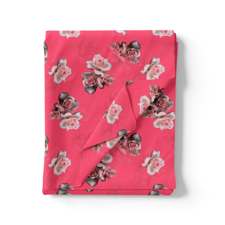Pinkish Background With Valvet Roses Digital Printed Fabric - Weightless - FAB VOGUE Studio®