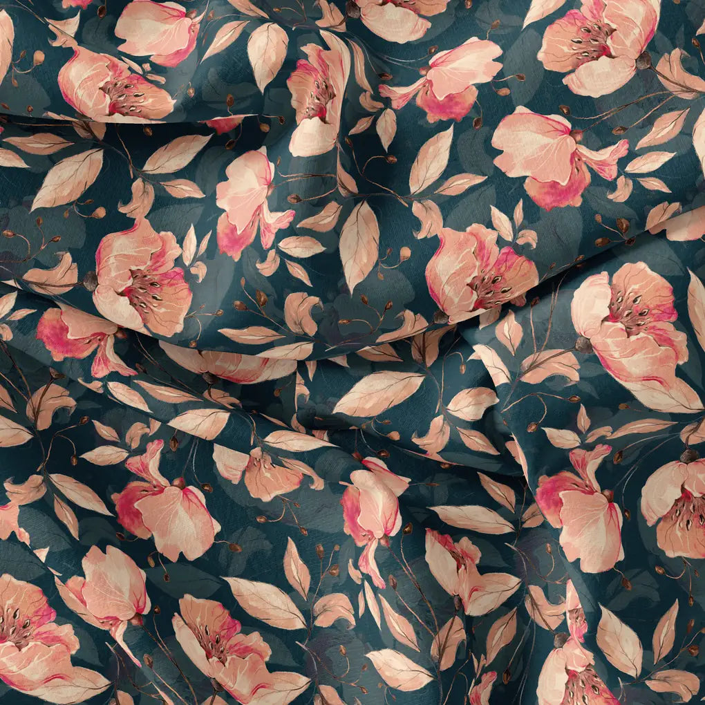 Garden Snowdrop Flower With Cherry Blossom Digital Printed Fabric - Japan Satin – ta09552pa.5